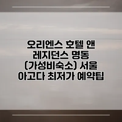 오리엔스 호텔 앤 레지던스 명동 (가성비숙소) 서울 아고다 최저가 예약팁