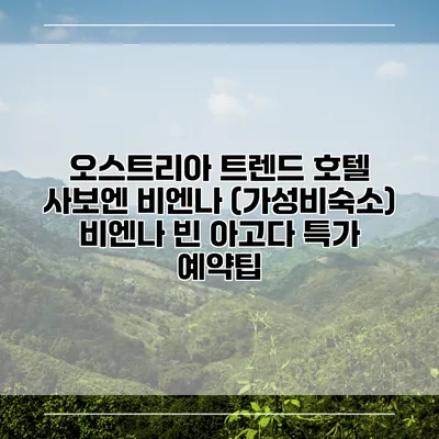 오스트리아 트렌드 호텔 사보엔 비엔나 (가성비숙소) 비엔나 빈 아고다 특가 예약팁