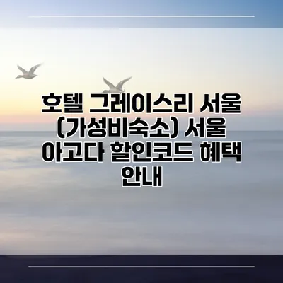 호텔 그레이스리 서울 (가성비숙소) 서울 아고다 할인코드 혜택 안내