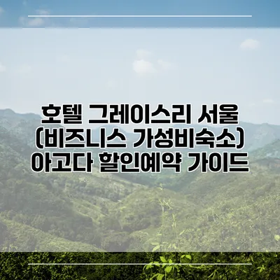 호텔 그레이스리 서울 (비즈니스 가성비숙소) 아고다 할인예약 가이드